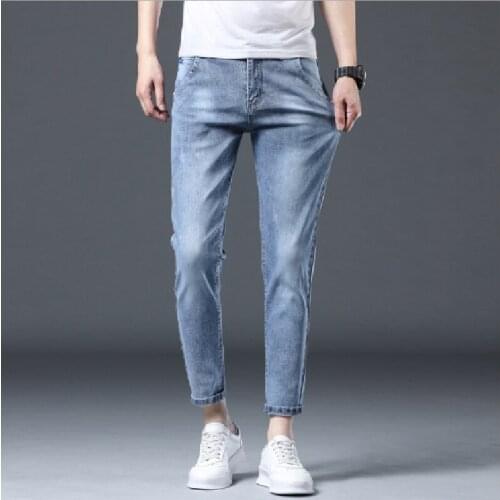 Nine-point jeans mens Korean version of the trend of stretch slim-fitting pants youth popular fashion casual mens jeans