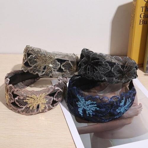 Ethnic Sequins Lace Flower Headwear Turban Indian Style Wide Bling Hairbands Elastic Turban Outdoor Beach Hair Accessories Gifts