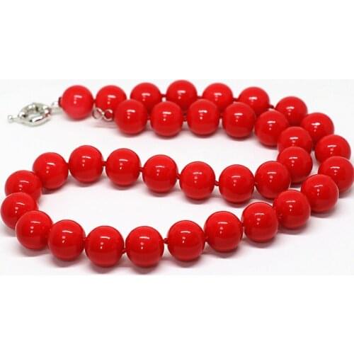 Fashion imitation red coral round beads necklace 8,10,12,14mm charms women best party weddings gift jewelry 18inch B1510