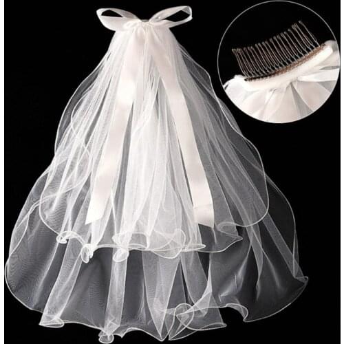 2 Tier Wedding Bridal Veil with Metal Comb Curly Edges Tulle Veil for Bride Bridesmaid Flower Girl Elbow Length