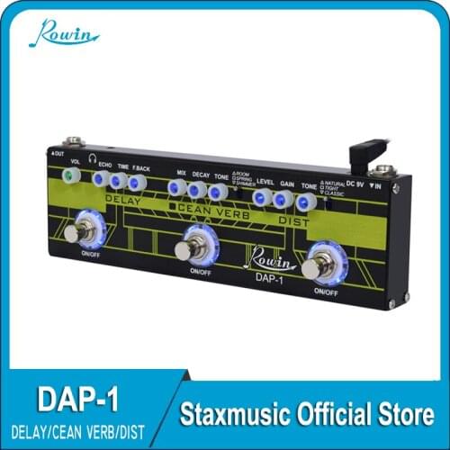 Rowin Guitar Multi-Effect Pedal Delay Ocean Verb Distortion 3-in-1 Series Analog Digital Mingle Effects Pedals