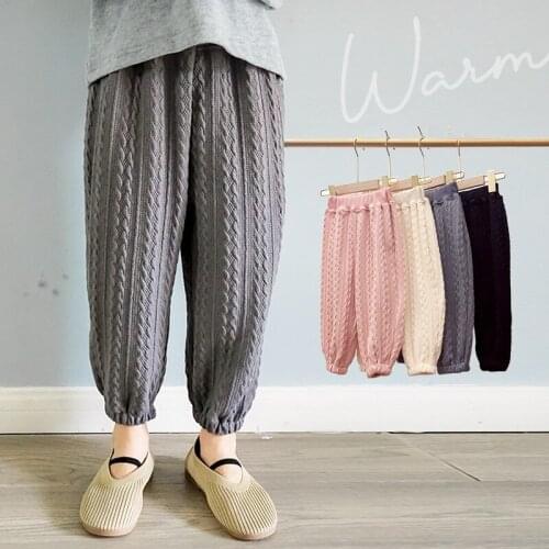 2-7 Years Toddler Girls Cotton Pants Casual Kids Solid Braided Twist Trousers Korean Elastic Waist Soft Pants for Girl Winter