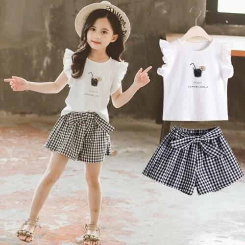 Summer Clothes For Girls Sleeveless Tops+Plaid Shorts 2PCS Children Clothing Teenage Kids Girls Clothes Set 4 6 8 10 12 Years
