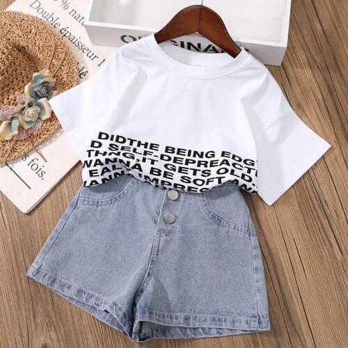 Girls' Clothes Set T-shirt and Shorts Summer Clothes New Childrens Baby Fashion Denim Jeans Shorts Two-piece Teenage Jeans Set