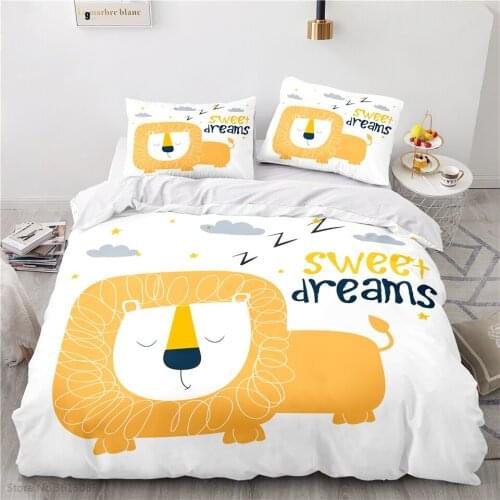 3D Cartoon Cute Lion Pattern Duvet Cover Sets with Pillowcase Bedding Set Single Double Twin Full Queen King Size Bedroom Decor