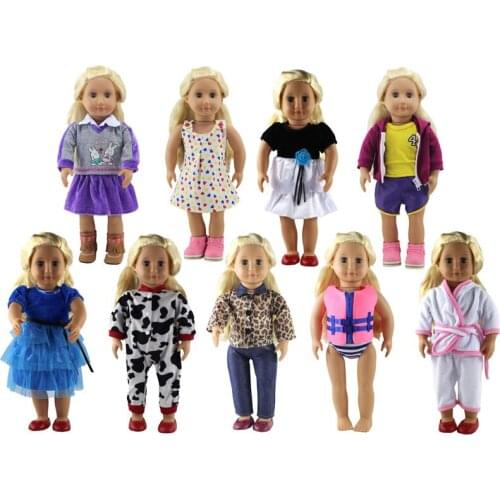 New 9 Set American Doll Clothes of Swimming suit, Princess Dress, Casual Clothes Fashion Wear for 18" American Doll