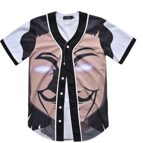 Creative youth smiley face mask 3D digital print mens short sleeve T-shirt cardigan baseball jacket