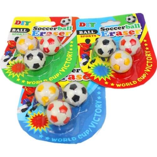 Creative Stationery Simulation Ball Rubber Combination Football Eraser Childrens Educational Toy Gift 1 Card 3 Eraser Wholesale