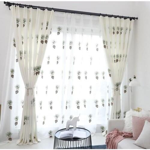Cartoon Pinecone Embroidered Blackout Curtains For Living Room Fresh Curtains Sheer Tulle For Kids Bedroom Window Treatments