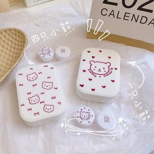 Cartoon Pupil Box Ins Girl Portable Bear Illustration Contact Lens Box Multiple Sets Lovely Storage Box for Women