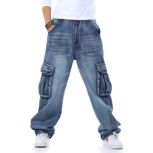 Multi Pocket Wide Leg Loose Jeans for Men Hip Hop Baggy Jeans Homme Mens Denim Trousers