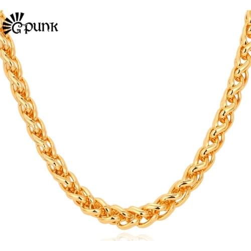 Customized Size 5mm Wheat Spiga Men Chain Necklace Wholesale Gold//Rose Gold color Gift Men Punk Rock Style N751G
