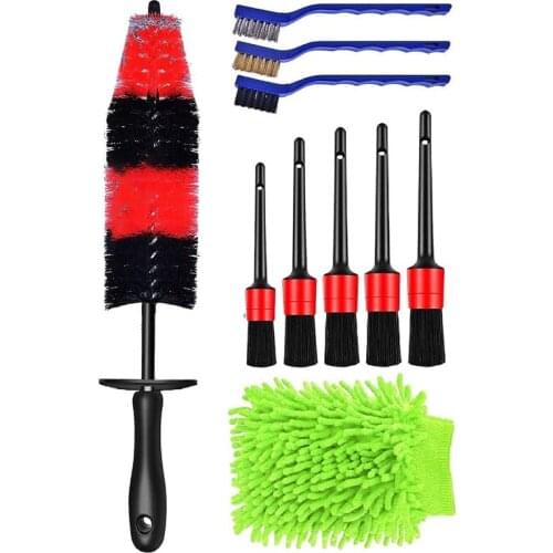 10 Pcs Car Detailing Brushes Kit Auto Wheel Brush Kit Including Long Handle Rim Brush Car Wash Detail Brushes Wire Brush