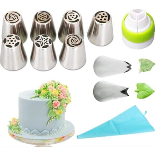 Russian Icing Piping Nozzles Tulip Stainless Steel Flower Cream cake Pastry Tips Leaf Nozzles Silicone Bag Cupcake DIY Dessert