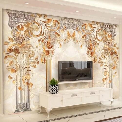 Custom Mural Wallpaper 3D Marble Tile Flower Wall Painting European Style Arch Roman Column Fresco Living Room TV Wall Papers 3D