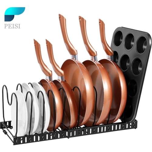 PEISI Pot Rack Pot And Pan Organizer For Cabinet Kitchen Holder Pans Pots Lid Organizer Rack 10 Dividers Kitchen Accessories Set