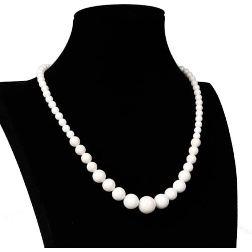 White Chalcedony 6-14mm Round Bead Tower Necklace Handmade DIY Design Jewelry Women Clothing With Festival Birthday Gifts 18"
