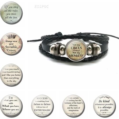 Not My Circus ,Not My Monkeys Funny Quote Handmade Round Glass Cabochon Braided Leather Bracelet Fashion Jewelry for Men Women