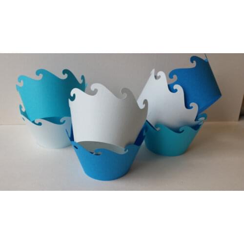 Custom Luau pool party Mermaid Beach Pirate birthday wedding Waves of Blue cupcake wrappers baby shower cake holders containers