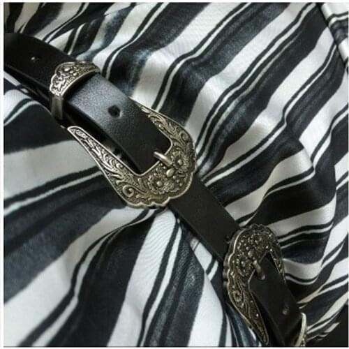 Hot Fashion Vintage Black Metal Pin Buckle Jeans Designer Leather Belt Flower single double buckled waist belt for women