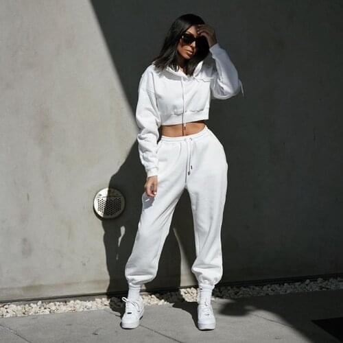 Sporty Drawstring Two Piece Set Tracksuit Women Long Sleeve Hoodie Crop Top with Sweatpants 2 Piece Women Set Jogging Femme