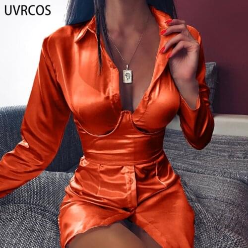 UVRCOS Fall Clothes For Women Wholesale Items For Business 2021 Fashion Solid Elegant Low V Neck Slim Long Sleeve Party Clubwear