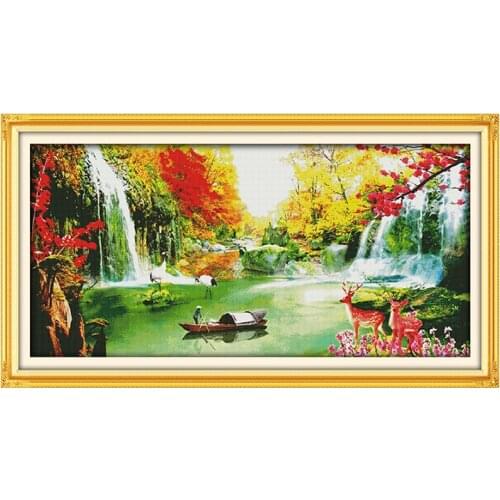 Joy Sunday Landscape Pattern Makes Money A Good Way Cross Stitch 11&14CT Cross Stitch Embroidery Home Decoration Handmade Gift