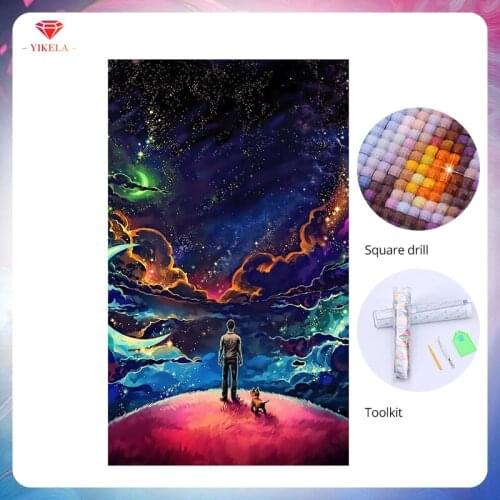 YIKELA 5D Starry Sky Dog Diamond Print Cross Stitch Decoration Kit Diamond Painting Full Square Diamond Embroidery Wall Stickers