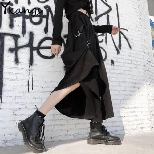 Harajuku Punk Style Skirts Women High Waist Splicing Buckle Irregular Gothic Skirt Black Fashion Streetwear Freely Adjustable