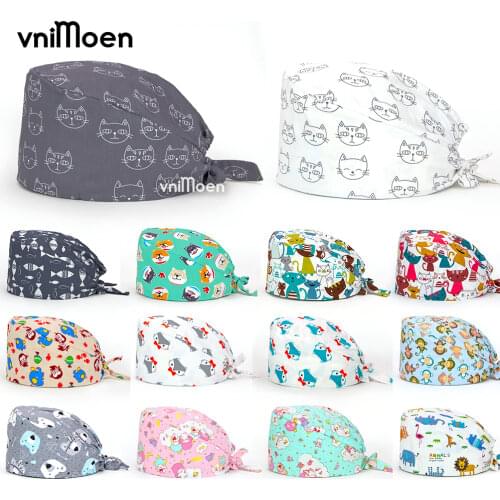 Cotton scrub cap women cartoon printing beauty salon work hat medici infermiera chirurgia scrub lab cap Health service cap
