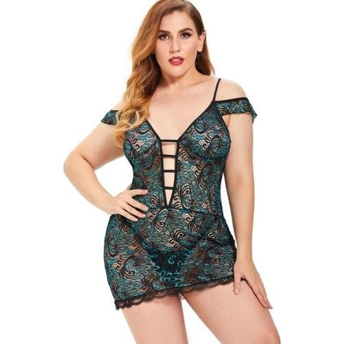 Lady Plus Size Eyelash Lace Romance Set Sexy Lingerie Temptation Underwear Back Closure G-String Seamless Four Season Nightdress