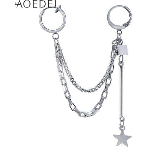AOEDEJ Kpop Korean Earrings Stainless Steel Round Earrings for Women Long Tassel Star Earrings Double Piercing boucle d'oreille