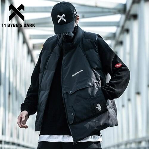 11 BYBBS DARK Hip Hop Padded Cargo Vest Mens Streetwear Sleeveless Tactical Vest Functional Multi Pockets Winter Thick Cotton