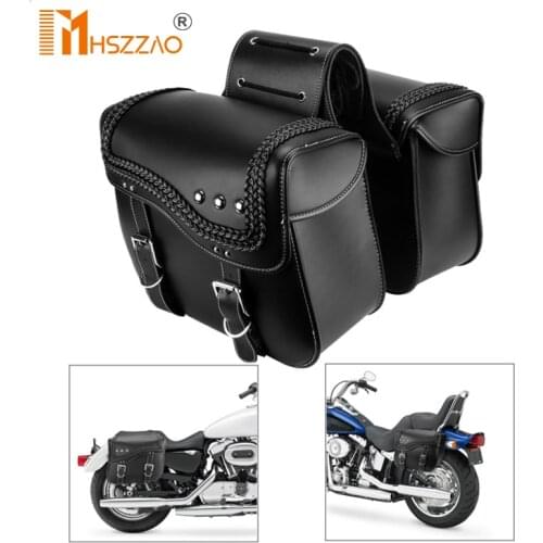 1 Set New Motorcycle Waterproof Racing Motorcycle Saddlebags Side Tool Bag PU Leather Luggage Saddle Bag Pouch Black Universal