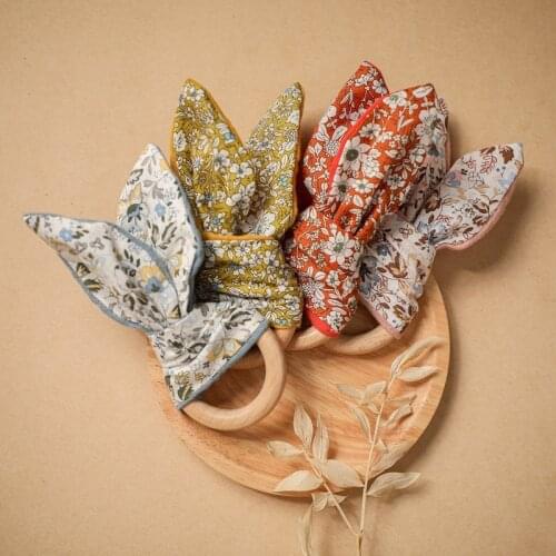 1PC Baby Floral Bunny Ear Wooden Circle Ring Natural Wood Hoop Teether Infant Teething Training Bracelet Toys Children Gifts