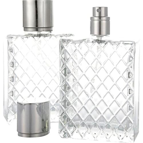 100ml Square Glass Perfume Bottle Mist Spray Dispenser Transparent Fragrance Bottle Clear Empty Bottle Outdoor Travel Jar 2021