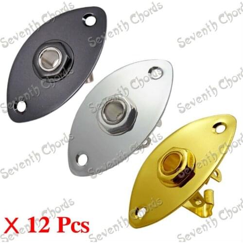 12 Pcs 6.35mm 1/4" Bass Guitar Jack output Input Socket With Oval Curved Jack Plate - Chrome - Black - Gold