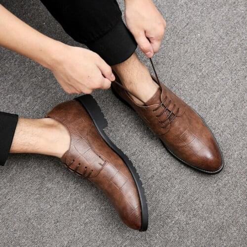 2019 fashion man dress leather shoes wedding Business dress Gentleman Pointed toe Breathable Formal Basic lace up Shoes K4-63