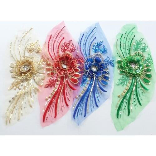 3D Rhinestone Embroidery Patch For Clothes Dressmaking Flower Scrapbooking Application Tulle Lace Applique Sewing Supplies HOT