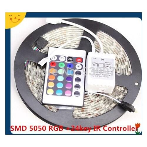 5m 300 LED 5050 RGB/single color waterproof color changing fleixble strips + 24 Keys IR remote controller