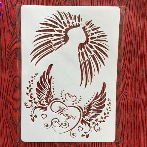 A4 29 * 21cm Angel wings DIY Stencils Wall Painting Scrapbook Coloring Embossing Album Decorative Paper Card Template,wall