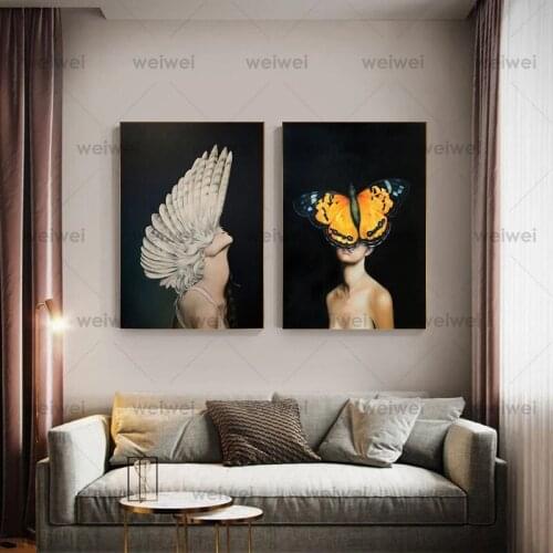 Abstract Feather Woman Artwork Canvas Painting Modern Wall Art Posters and Prints Decorative Picture Living Room Home Decoration
