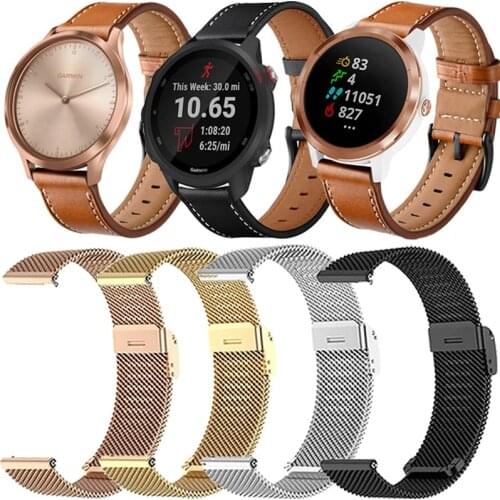 Bracelet Strap For Garmin Forerunner 645 245M 245 Vivoactive 4/3 Music Move Venu 2 Sq Style Watchband Leather/Milanese Band