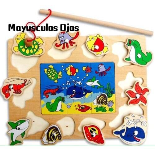 Wooden Magnetic Kitten Fishing Board Cartoon Children Early Education Wooden Educational Toys Early Education Center