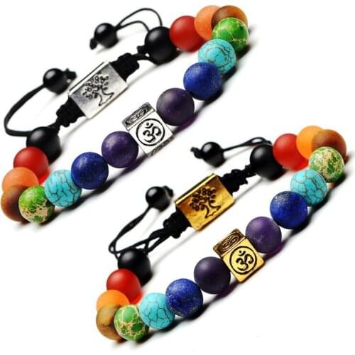 Druzy 6pcs/lot 8mm Buddhist Beads Square OM Symbol Bracelet Black Onyx Stone 7 Chakra Yoga Fashion Bracelet