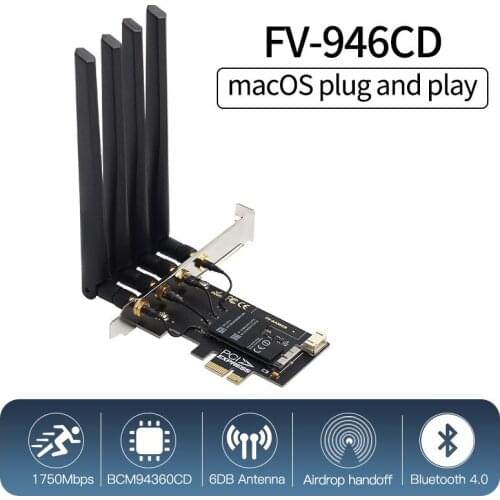 1750Mbps Dual band BCM94360CD PCIe Desktop Wifi Card 802.11ac Bluetooth 4.0 Wireless Wifi Adapter For MacOS Hackintosh Dekstop