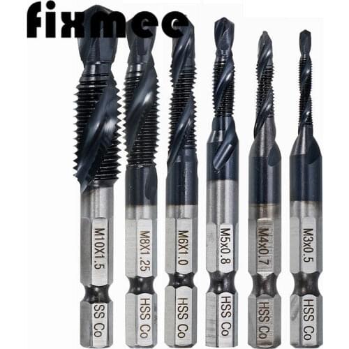Fixmee 6pc/set HRC89 M3-M10 Combination Drill Tap Bit Set TiAlN Coated Deburr Countersink Bits Tap & Die Set