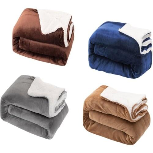 Sherpa Flannel Fleece Reversible Blanket Extra Soft Plush Throw Size Fuzzy Quilts for Sofa Bed Couch 4 Colorsdrowship