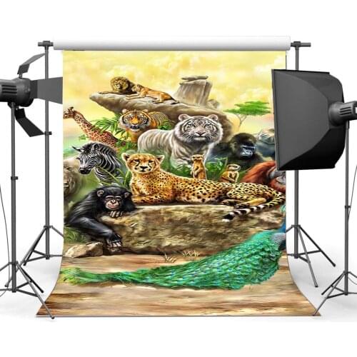 Zoo Backdrop Animals World Tiger Lion Zebra Peacock Elephant Giraffe Cartoon Background