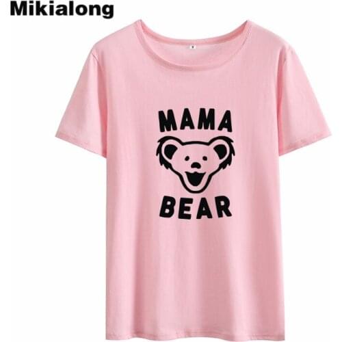 Mikialong Cartoon Mama Bear Kawaii Tshirt Women 2018 Summer Short Sleeve Cotton Tee Shirt Femme Casual Loose T-shirt Women Tops